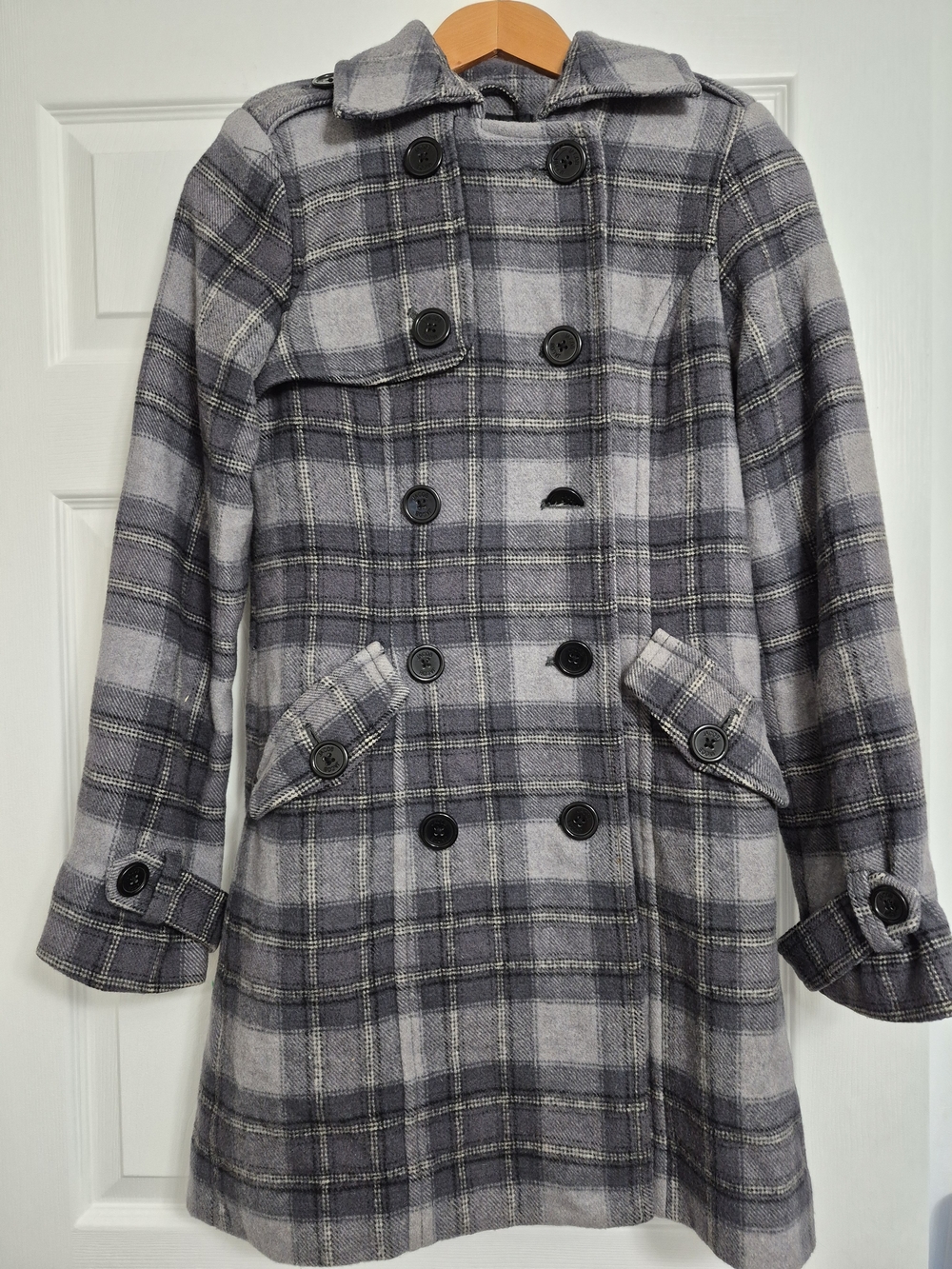Jacob Gray Plaid Double-Breasted Pea Coat